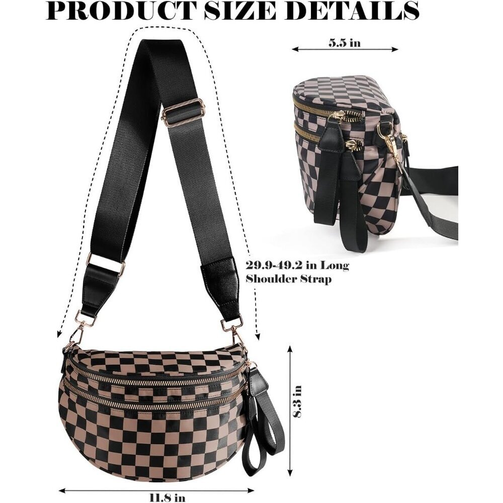Women khaki Imported Polyester Checkered Crossbody Fanny Packs Belt Bum Bag - Picture 3 of 6